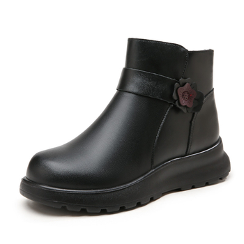 Zimné krátke čižmy z pravej kože, s vlnenou výstelkou, vysoký vršok, nízky podpätok, PU podrážka