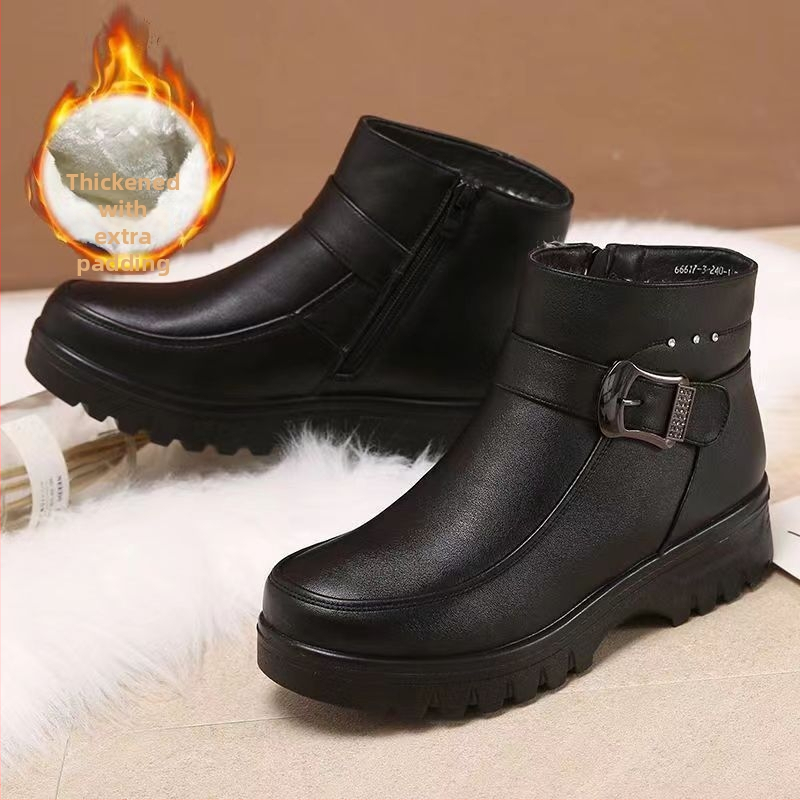 Zimné dámske topánky z PU s umelým kožušinkou, slip-on s bočným zipsom a elastickým pásom, gumová protišmyková podrážka