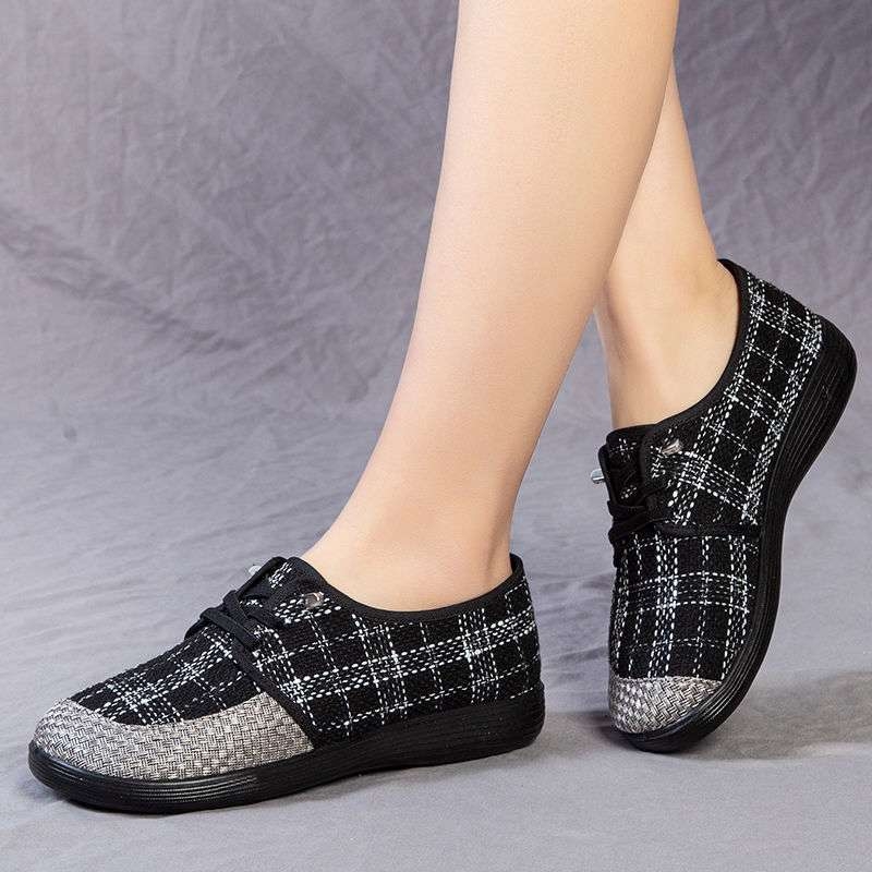 Dámske ručne pletené topánky z látky, slip-on, stredná výška, okrúhla špička, priedušný stretch vršok a TPU podrážka