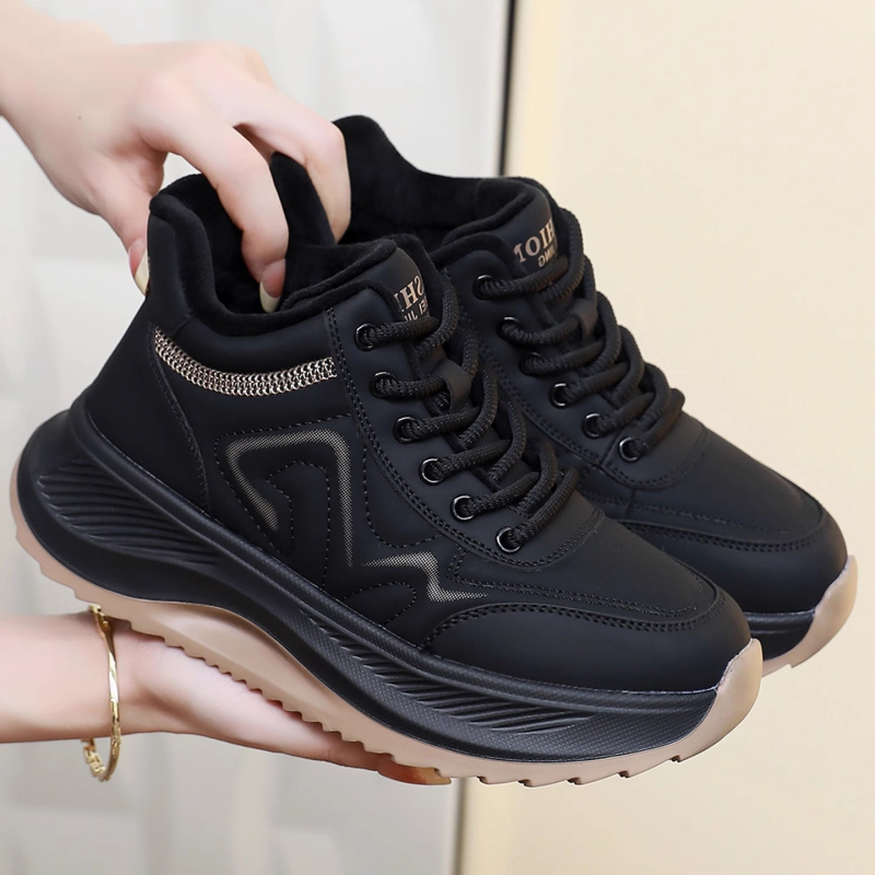 Dámske zimné bavlnené topánky, s vysokým vrchným dielom, podšívka z umelej kožušiny, protišmyková EVA podrážka, šnurovanie