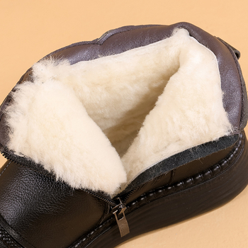 Zimné kožené členkové čižmy s vlnenou podšívkou pre ženy stredného veku a staršie, ľahké, protišmykové, PU podrážka, vnútorný zips, nízky podpätok, model A901