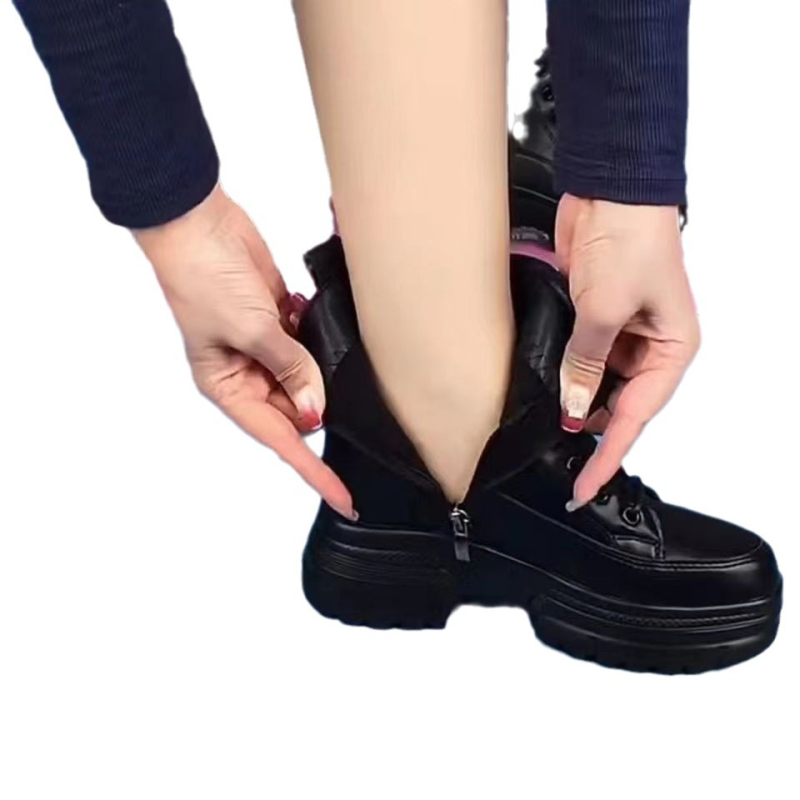 Zimné dámske kožené čižmy so stredným podpätkom, fleece podšívka, bočný zips