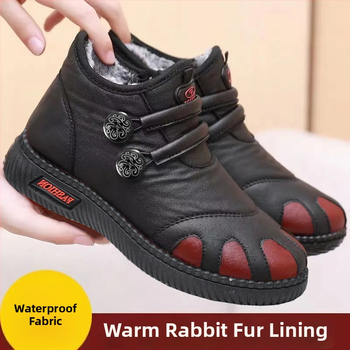 Dámske PU topánky s plyšovou podšívkou – Slip-On, nízky vrch, plochá podrážka, PVC injektovaná podrážka (Jar, ľahké, teplé)