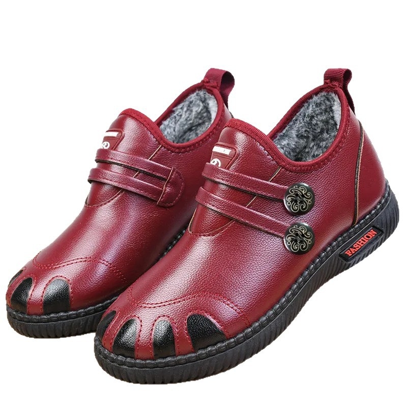 Dámske PU topánky s plyšovou podšívkou – Slip-On, nízky vrch, plochá podrážka, PVC injektovaná podrážka (Jar, ľahké, teplé)