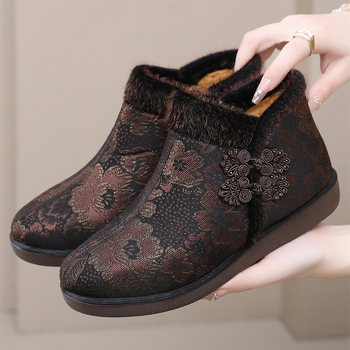 Zimné dámske topánky z bavlny, vysoký členok, zips, plyšové vnútro, protišmykové, teplé