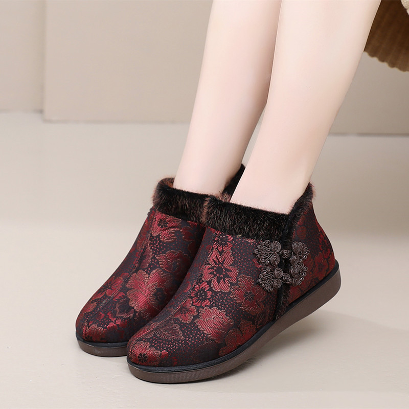 Zimné dámske topánky z bavlny, vysoký členok, zips, plyšové vnútro, protišmykové, teplé