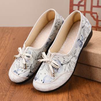 Dámske plátené tenisky, plochá podrážka, casual, priedušné, rýchloschnúce, kvetinový vzor, horná časť z plátna, textilná stielka
