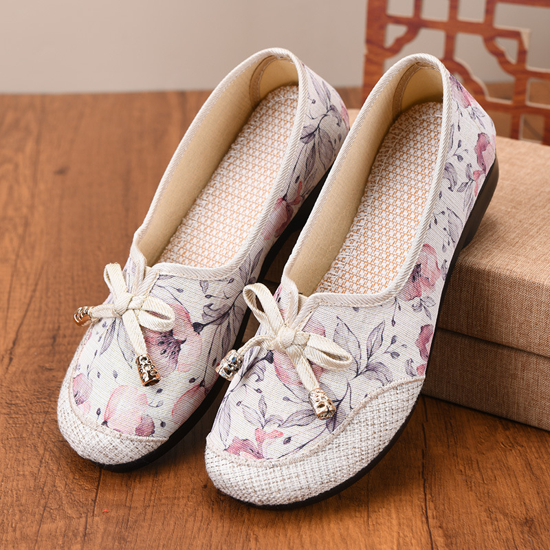 Dámske plátené tenisky, plochá podrážka, casual, priedušné, rýchloschnúce, kvetinový vzor, horná časť z plátna, textilná stielka