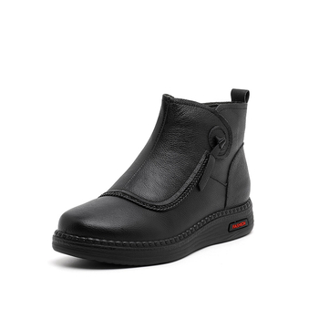 Dámske zimné topánky z pravej kože s vlnenou podšívkou, ľahká protišmyková podrážka, vnútorný zips, nízky podpätok