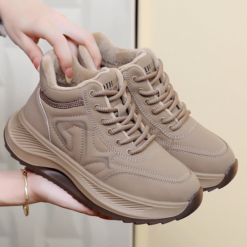 Dámske zimné bavlnené topánky s teplou plyšovou podšívkou - vysoký horný diel, šnúrky, protišmyková EVA podrážka