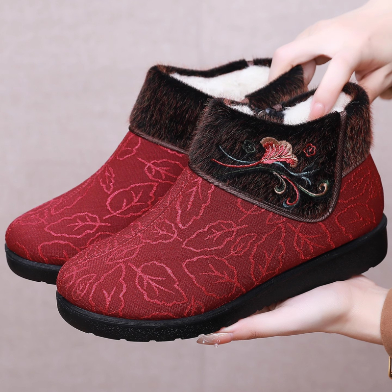 Zimné dámske vysoké bavlnené topánky, teplé, bočný zips, PU podrážka, vlnená výstelka