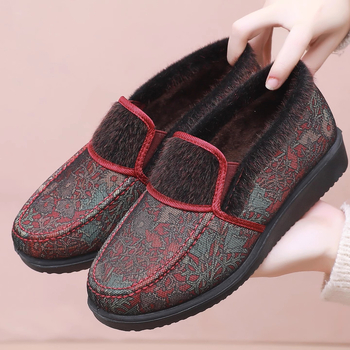 Dámske zimné bavlnené topánky s plyšovou podšívkou, nízka päta 1–3 cm, okrúhly nos, teplé na každodenné nosenie