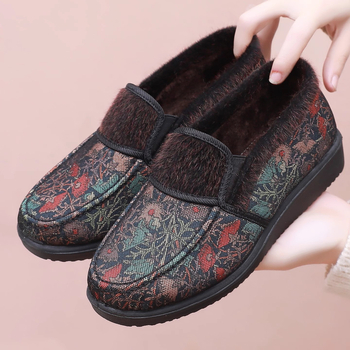 Dámske zimné bavlnené topánky s plyšovou podšívkou, nízka päta 1–3 cm, okrúhly nos, teplé na každodenné nosenie