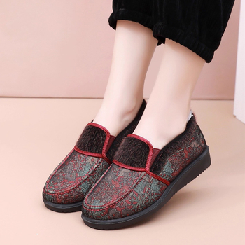 Dámske zimné bavlnené topánky s plyšovou podšívkou, nízka päta 1–3 cm, okrúhly nos, teplé na každodenné nosenie