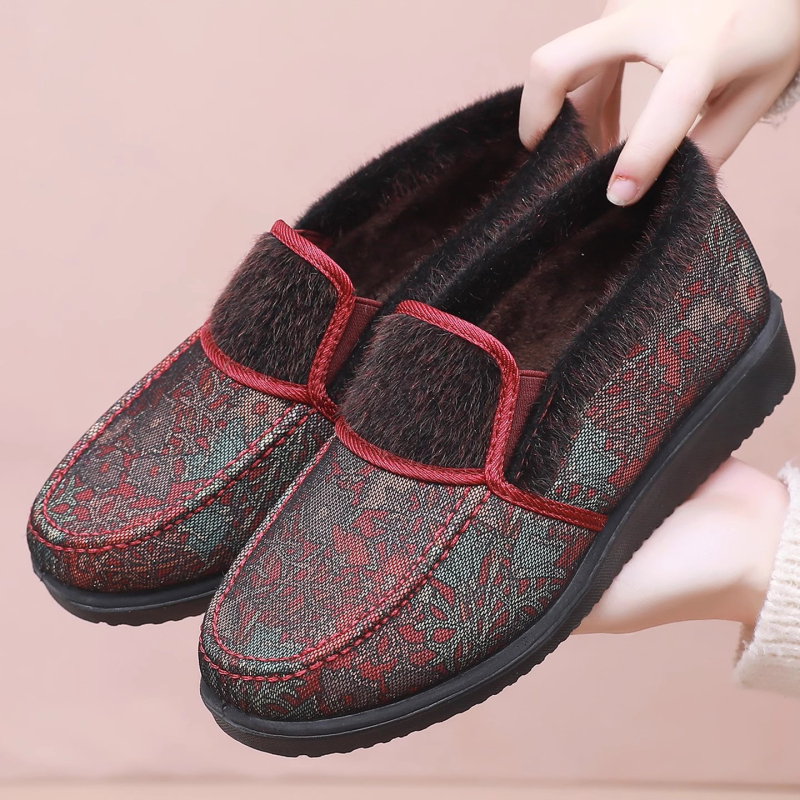 Dámske zimné bavlnené topánky s plyšovou podšívkou, nízka päta 1–3 cm, okrúhly nos, teplé na každodenné nosenie