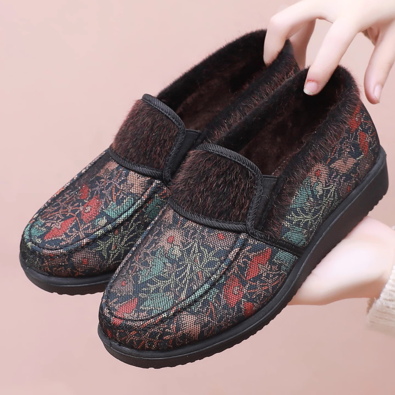 Dámske zimné bavlnené topánky s plyšovou podšívkou, nízka päta 1–3 cm, okrúhly nos, teplé na každodenné nosenie