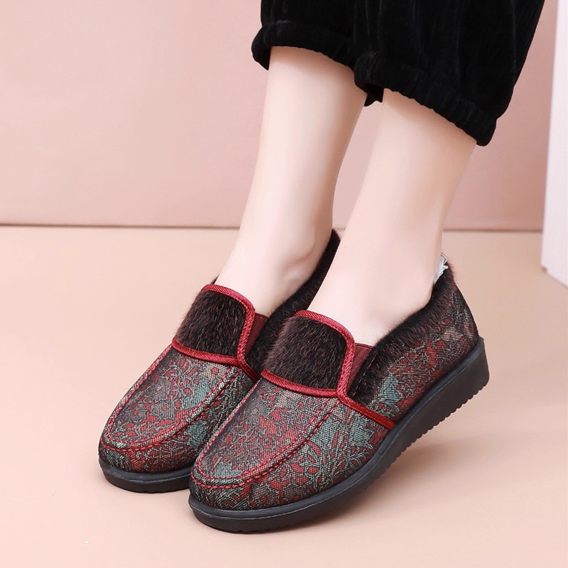 Dámske zimné bavlnené topánky s plyšovou podšívkou, nízka päta 1–3 cm, okrúhly nos, teplé na každodenné nosenie