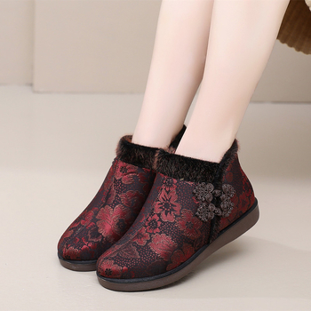 Dámske bavlnené topánky na zimu, vysoký vrch, zapínanie na zips, kvetinový vzor, okrúhla špička