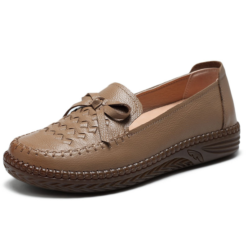 Dámske kožené loafers s podrážkou zo šľachy teľie, horný materiál prvej vrstvy teľej kože, PU vložka, okrúhla špička, nízky podpätok 1–3 cm