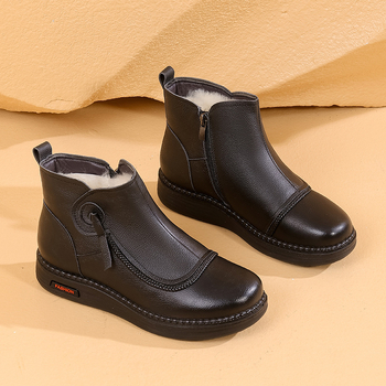 Ženské zimné čižmy z pravej kože s vlnenou podšívkou, bočný zips, ľahké a protišmykové, pre stredne staršie a staršie ženy