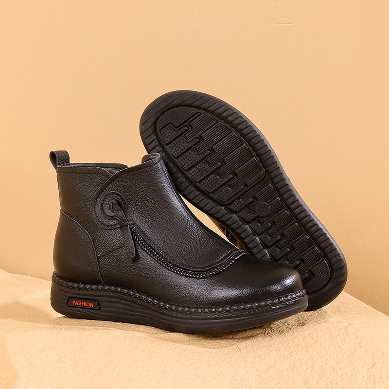 Ženské zimné čižmy z pravej kože s vlnenou podšívkou, bočný zips, ľahké a protišmykové, pre stredne staršie a staršie ženy