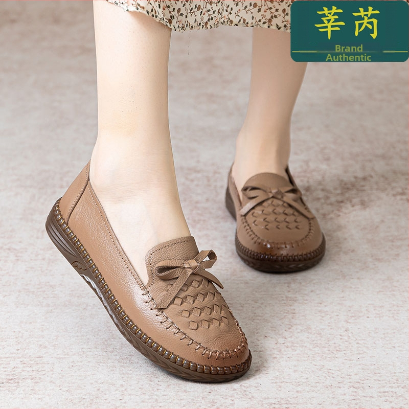 Bean Shoes Ethnic Style, Round Toe, Leather Upper, Beef Tendon Sole, Sewn Construction