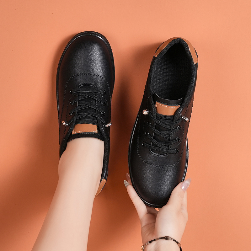 Ženské slip-on pohodlné ploché topánky s mäkkým koženým vrchnkom, guľatý nos, priedušná podšívka, PU podrážka, nízky podpätok 1-3 cm