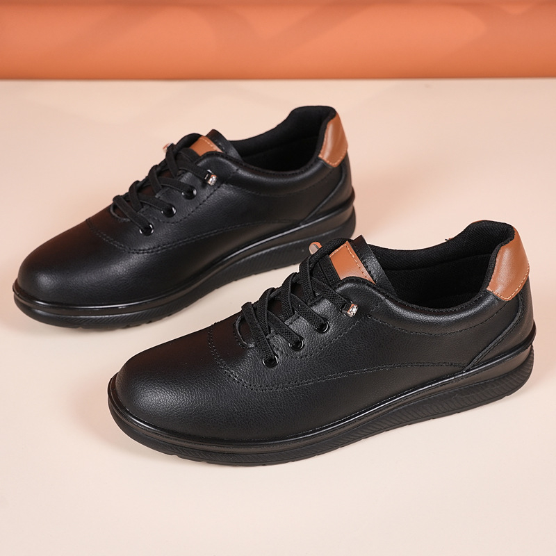 Ženské slip-on pohodlné ploché topánky s mäkkým koženým vrchnkom, guľatý nos, priedušná podšívka, PU podrážka, nízky podpätok 1-3 cm