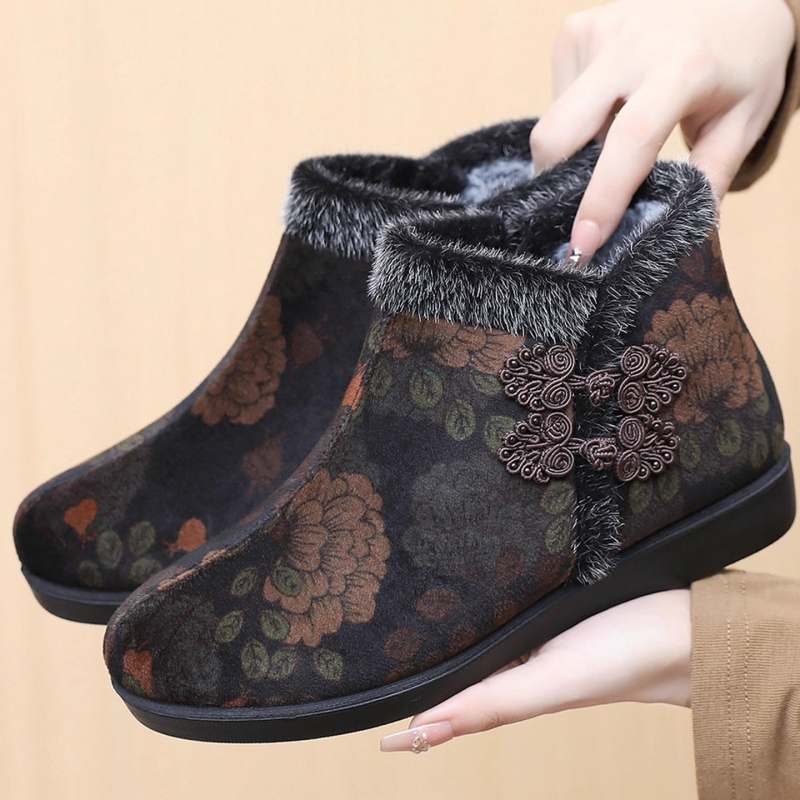 Ženské zimné bavlnené topánky s umelým chlpatým vnútrom, vysoký vrchný diel, bočný zips (Zima; bavlnený vrch; umelá chlpatá podšívka; vysoký vrch; bočný zips)