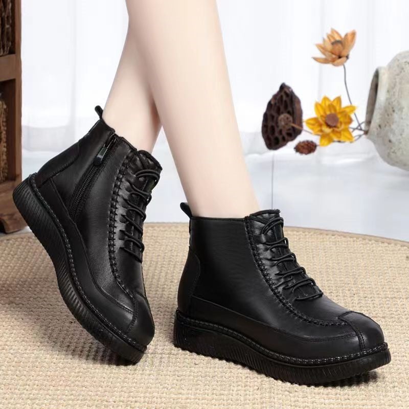 Ženské zimné papuče z PU vrchu s fleecovou podšívkou, protišmyková mäkká podrážka, bočný zips, teplé