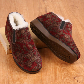 Dámske bavlnené topánky s vysokým vrchným dielom a vlnenou stielkou – zimná pohoda, kvetinový vzor, okrúhla špička