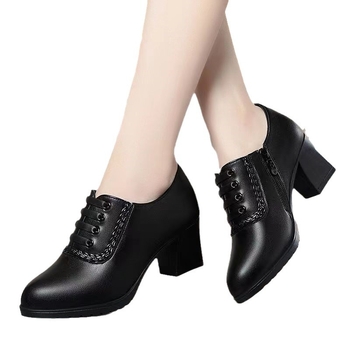 Ženské topánky z PU kože so stranovým zipsom, špičatý nos, hrubý podpätok 3–5 cm, business casual