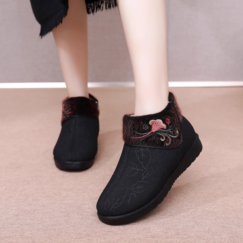 Zimné vysoké bavlnené topánky pre ženy s protišmykovou mäkkou podrážkou a bočným zipsom