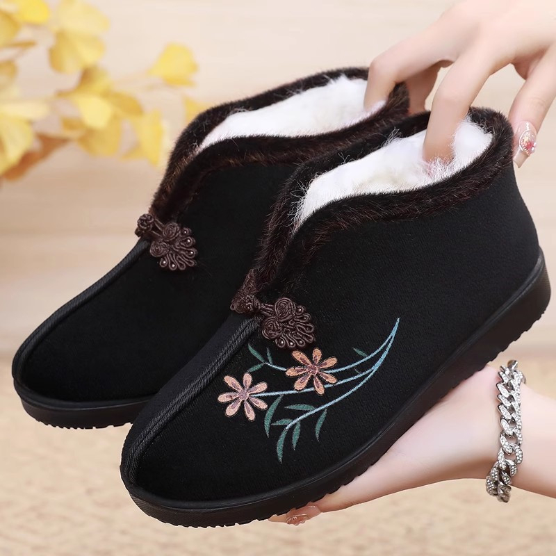 Ženské zimné textilné čižmy s vlnenou výstelkou, s vysokým zvrškom, slip-on, podrážka z kompozitu