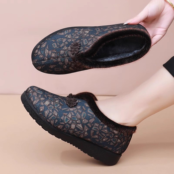 Dámske bavlnené topánky, kvetinový vzor, guľatý nos, nízky horný okraj, výstelka z umelého chlpu, protišmyková podrážka