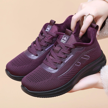 Dámske bavlnené topánky na zimu, teplá výstelka z umelej krátkej kožušiny, predné šnúrky, nízky podpätok