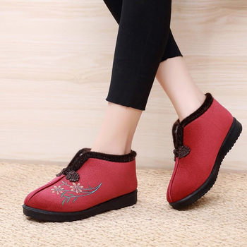 Dámske textilné topánky – Zimné topánky s vlnenou výstelkou, vysoký shaft, slip-on (guľatá špička)