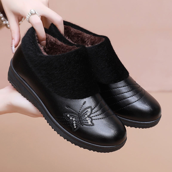 Dámske zimné bavlnené papuče slip-on, vodeodolné a teplé, kvetinový vzor, PU vrchná časť, plyšová podšívka, protišmyková podrážka