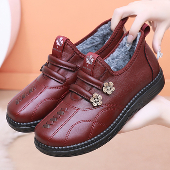 Zimné bavlnené topánky pre ženy s podšívkou, nízky podpätok 1–3 cm, nízky vrch, guľatá špička, slip-on, teplé a odolné