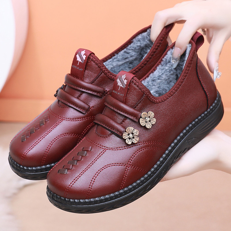 Zimné bavlnené topánky pre ženy s podšívkou, nízky podpätok 1–3 cm, nízky vrch, guľatá špička, slip-on, teplé a odolné