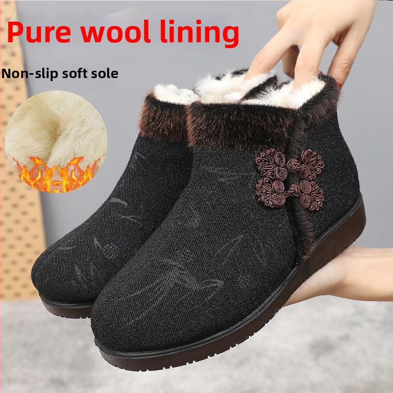 Ženské zimné látkové topánky s vlnenou podšívkou, vysoký horný lem, bočný zips, protišmyková mäkká podrážka