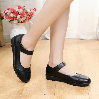 Kožené dámske topánky s Velcro zapínaním, guľatá špička, nízky podpätok 1-3 cm, PU podrážka, PU vnútorná stielka