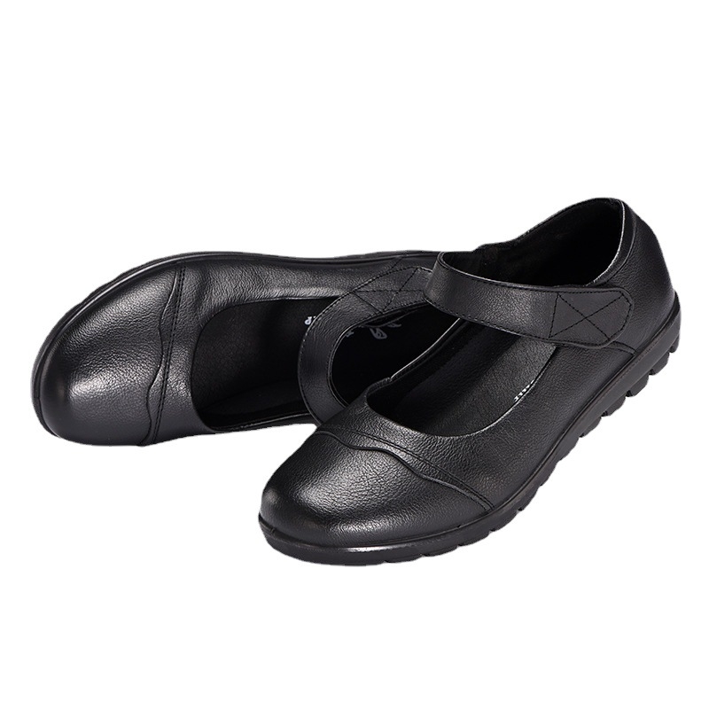 Kožené dámske topánky s Velcro zapínaním, guľatá špička, nízky podpätok 1-3 cm, PU podrážka, PU vnútorná stielka