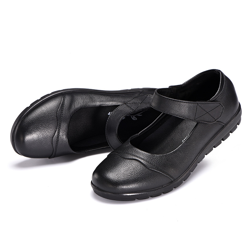 Kožené dámske topánky s Velcro zapínaním, guľatá špička, nízky podpätok 1-3 cm, PU podrážka, PU vnútorná stielka