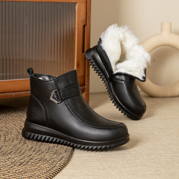 Zimné kožené topánky pre ženy stredného a staršieho veku – horná časť z pravej kože, vnútornú kožušinku, bočný zips, PU podrážka