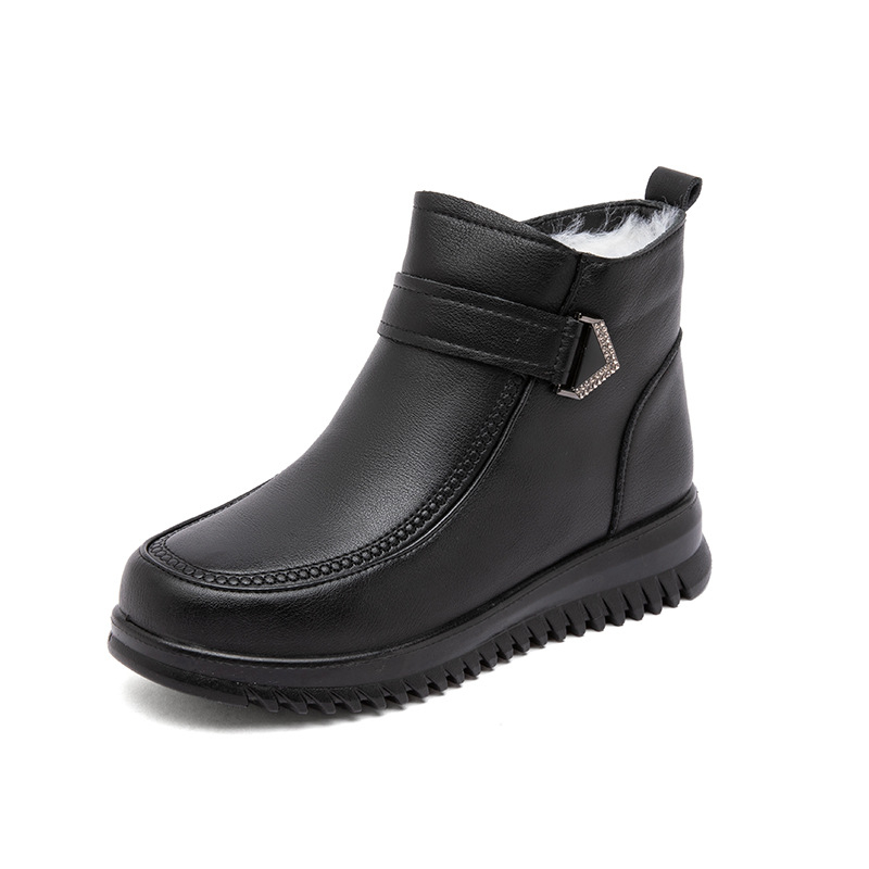 Zimné kožené topánky pre ženy stredného a staršieho veku – horná časť z pravej kože, vnútornú kožušinku, bočný zips, PU podrážka