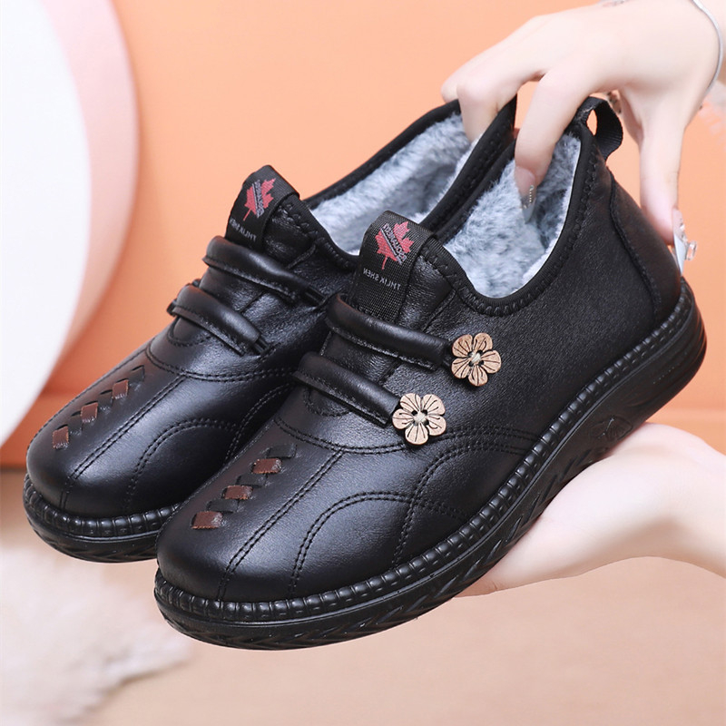 Dámske zimné topánky s fleecovou podšívkou, bavlnené topánky, nízky vrch, okrúhla špička, plochá podrážka, ľahké obúvanie