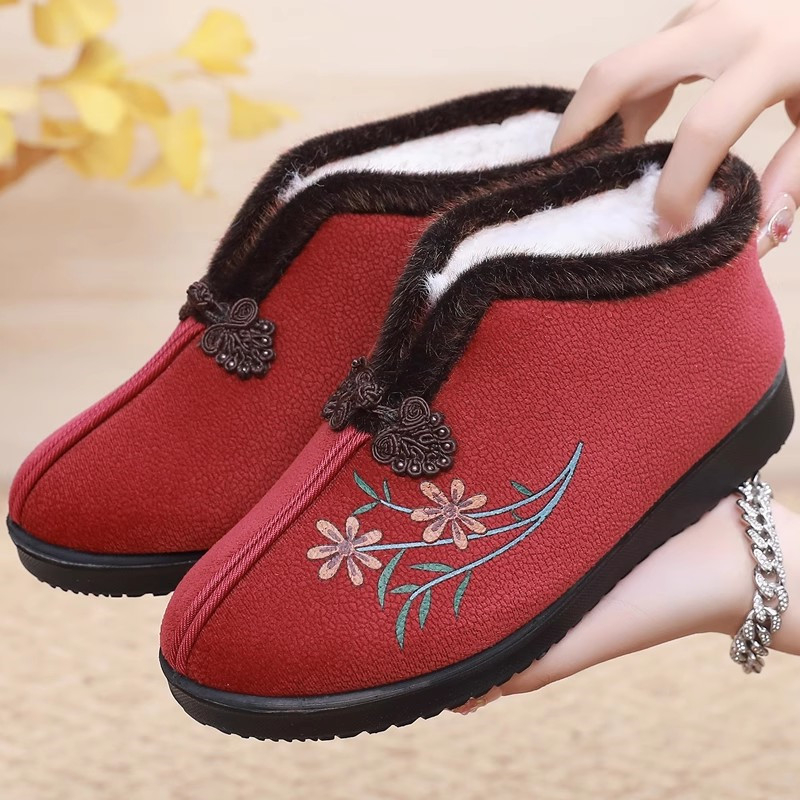 Dámske zimné topánky z látky s vlnenou podšívkou, mikrovláknová vrchná časť, vysoký shaft, slip-on