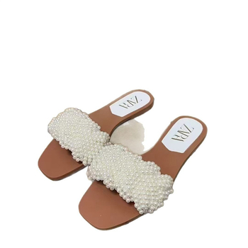 Dámske šperkové sandále s štvorcovým nosom, plochá podrážka, denný štýl; vrchný materiál: super vlákno; vnútro: koža; podrážka: guma