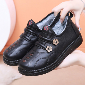 Zimné bavlnené topánky s fleecovou výstelkou, Old Beijing štýl látkové topánky pre ženy, ľahké obúvanie, nízky profil, okrúhla špička